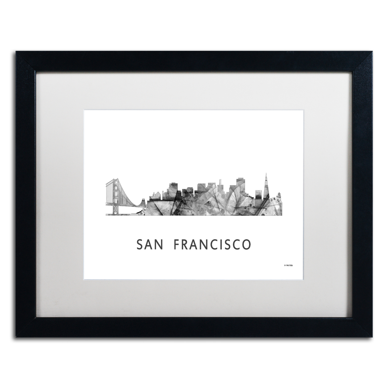Marlene Watson 'San Francisco CA Skyline WB-BW' Black Wooden Framed Art 18 X 22 Inches