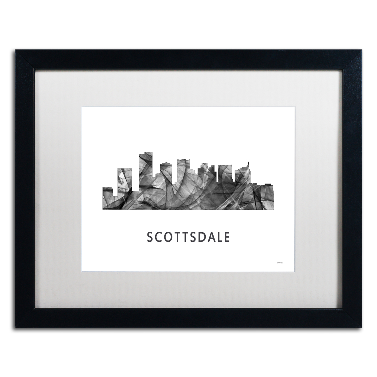 Marlene Watson 'Scottsdale Arizona Skyline WB-BW' Black Wooden Framed Art 18 X 22 Inches