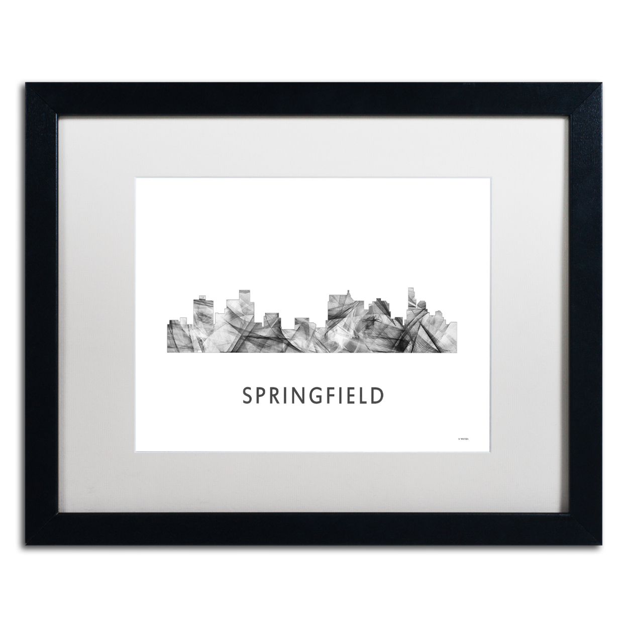 Marlene Watson 'Springfield Illinois Skyline WB-BW' Black Wooden Framed Art 18 X 22 Inches