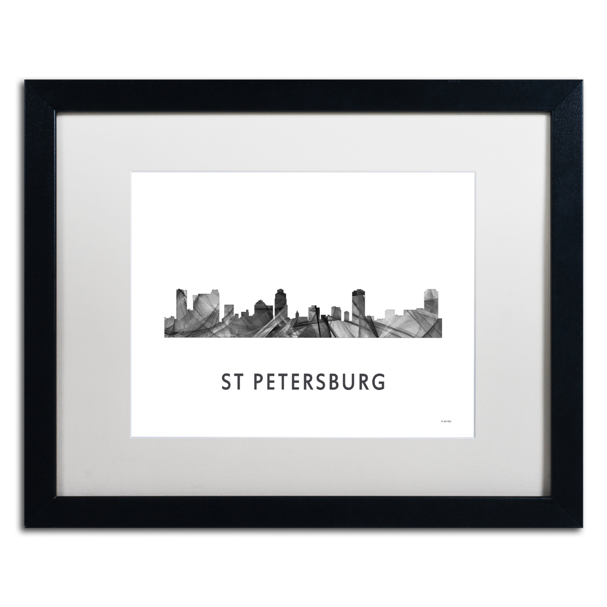 Marlene Watson 'St Petersburg FL Skyline WB-BW' Black Wooden Framed Art 18 X 22 Inches