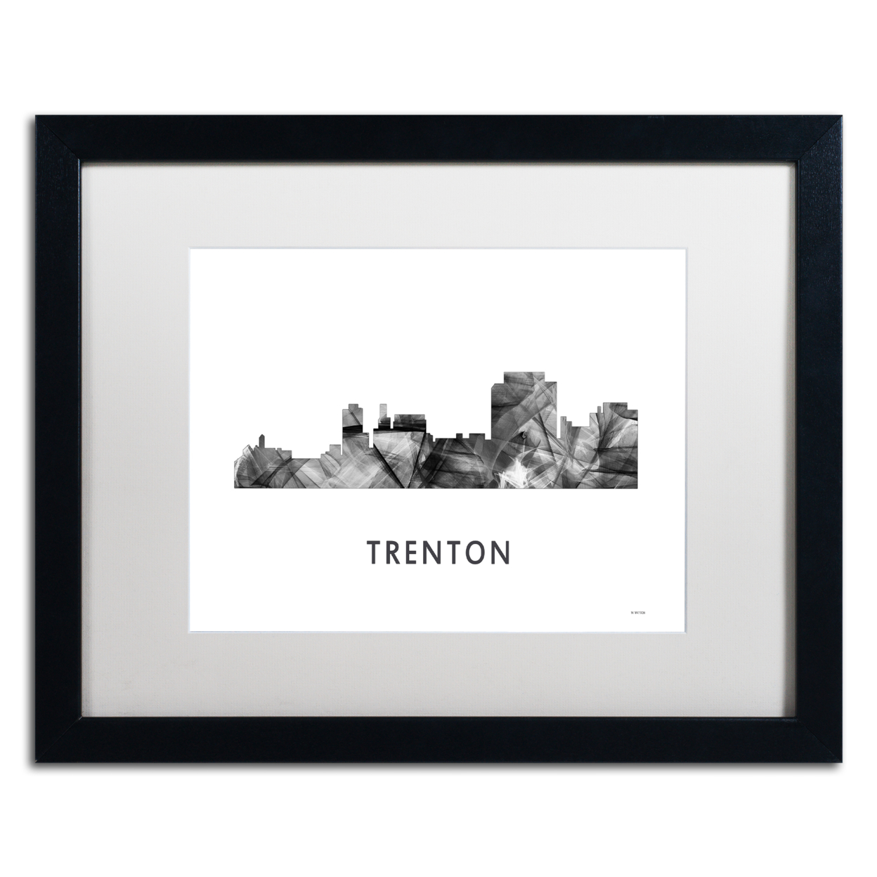Marlene Watson 'Trenton New Jersey Skyline WB-BW' Black Wooden Framed Art 18 X 22 Inches