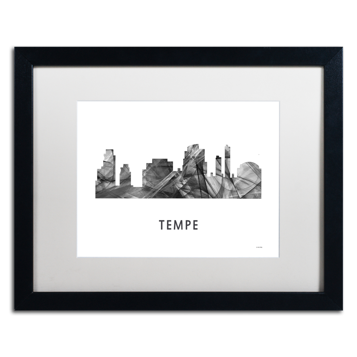 Marlene Watson 'Tempe Arizona Skyline WB-BW' Black Wooden Framed Art 18 X 22 Inches