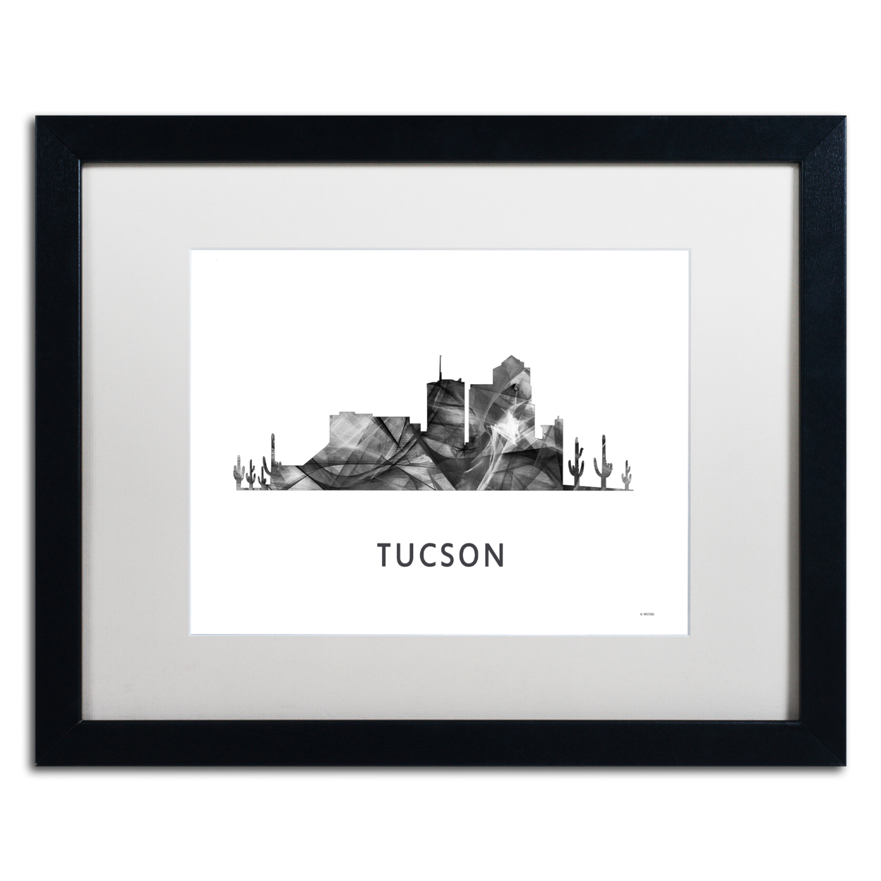 Marlene Watson 'Tucson Arizona Skyline WB-BW' Black Wooden Framed Art 18 X 22 Inches