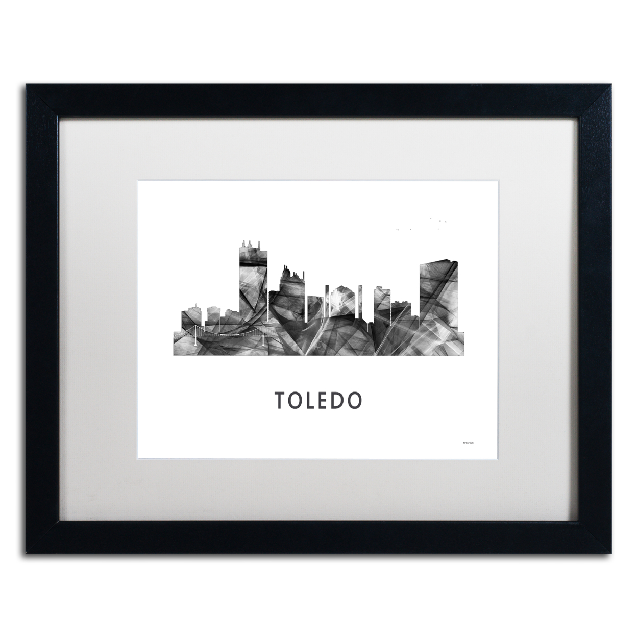 Marlene Watson 'Toledo Skyline WB-BW' Black Wooden Framed Art 18 X 22 Inches