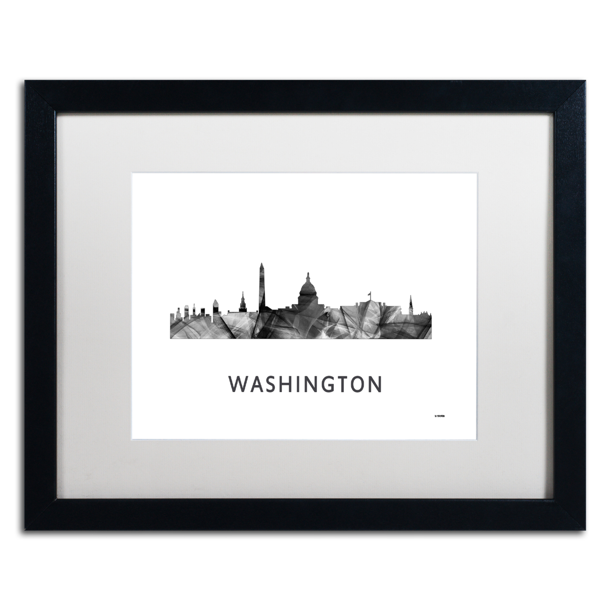 Marlene Watson 'Washington DC Skyline WB-BW' Black Wooden Framed Art 18 X 22 Inches
