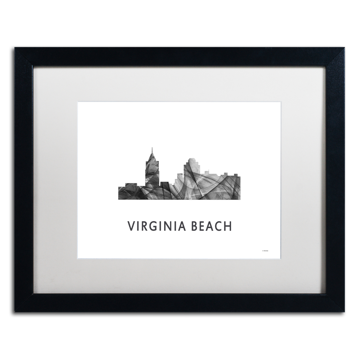 Marlene Watson 'VA Beach VA Skyline WB-BW' Black Wooden Framed Art 18 X 22 Inches