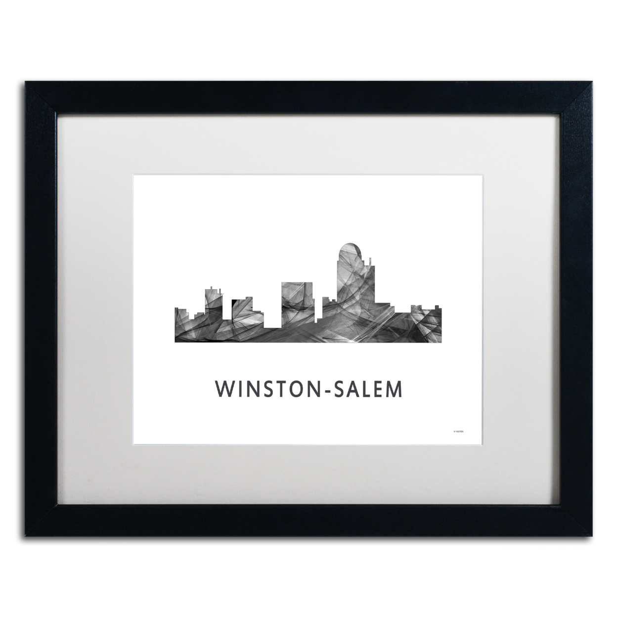 Marlene Watson 'Winston-Salem NC Skyline WB-BW' Black Wooden Framed Art 18 X 22 Inches