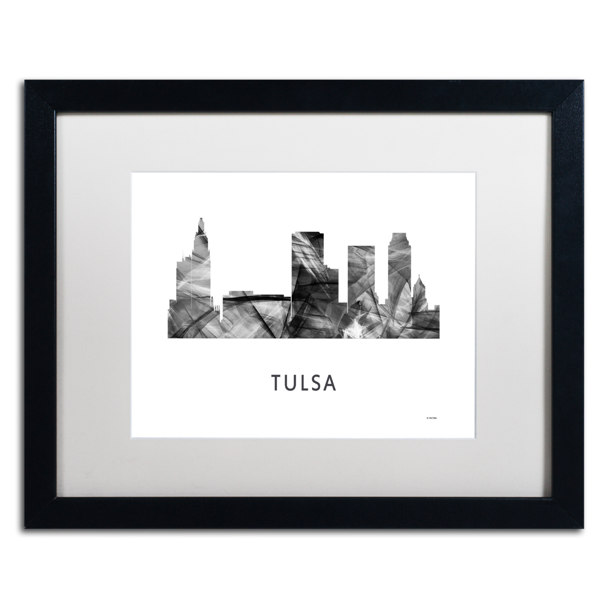 Marlene Watson 'Tulsa Oklahoma Skyline WB-BW' Black Wooden Framed Art 18 X 22 Inches