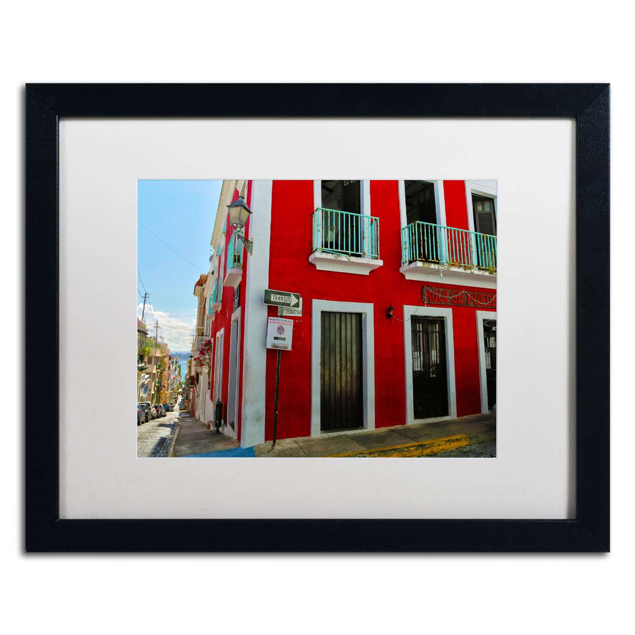 CATeyes 'Old San Juan 13' Black Wooden Framed Art 18 X 22 Inches