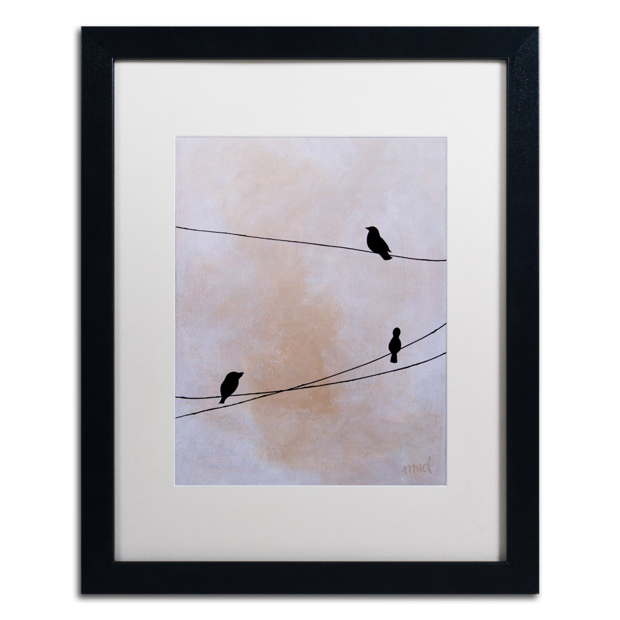 Nicole Dietz 'Bird On Wire White' Black Wooden Framed Art 18 X 22 Inches