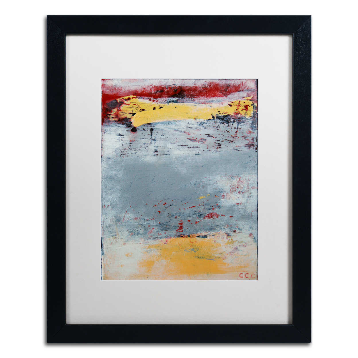 Nicole Dietz 'The Gray Yellow And Red One' Black Wooden Framed Art 18 X 22 Inches