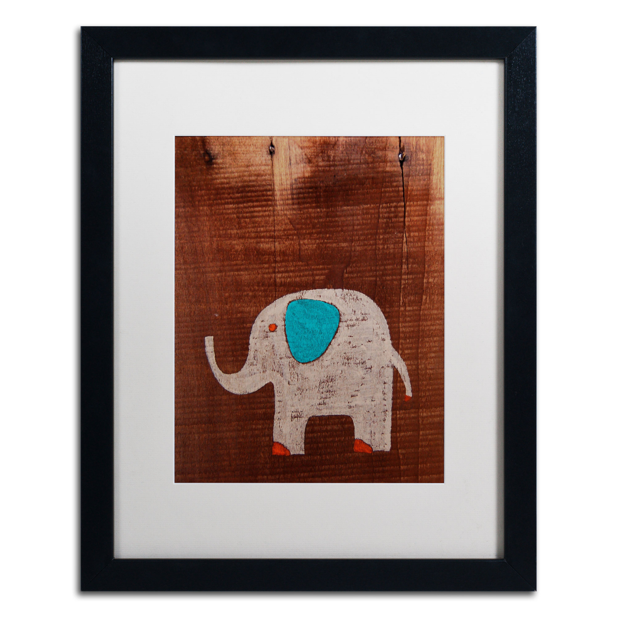 Nicole Dietz 'Elephant On Wood' Black Wooden Framed Art 18 X 22 Inches