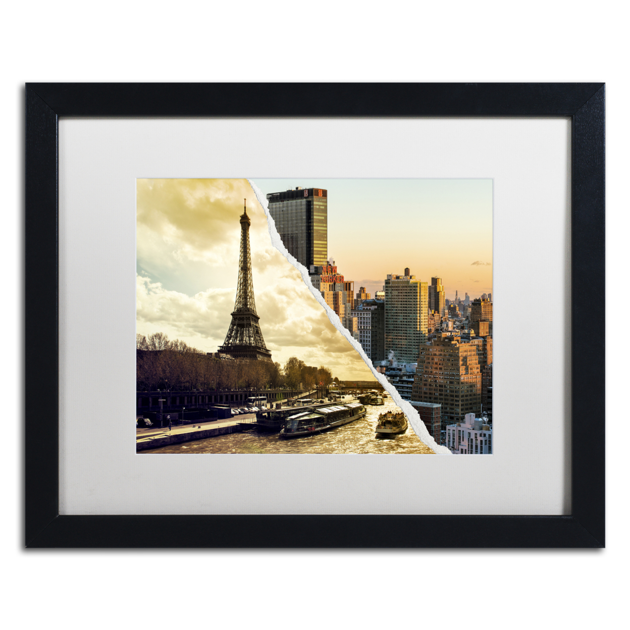 Philippe Hugonnard 'Sunset In Paris And New York' Black Wooden Framed Art 18 X 22 Inches