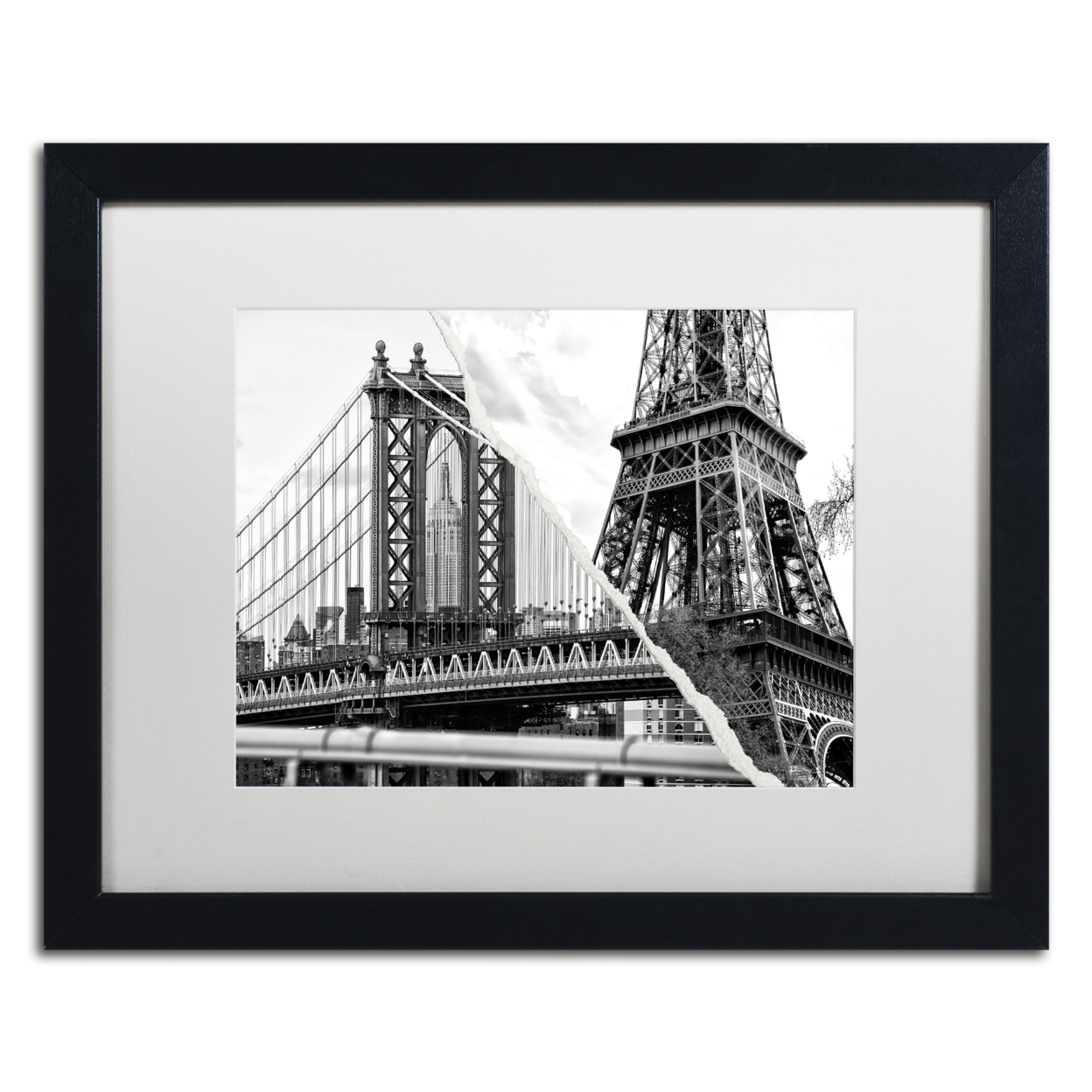 Philippe Hugonnard 'The Tower And The Bridge' Black Wooden Framed Art 18 X 22 Inches