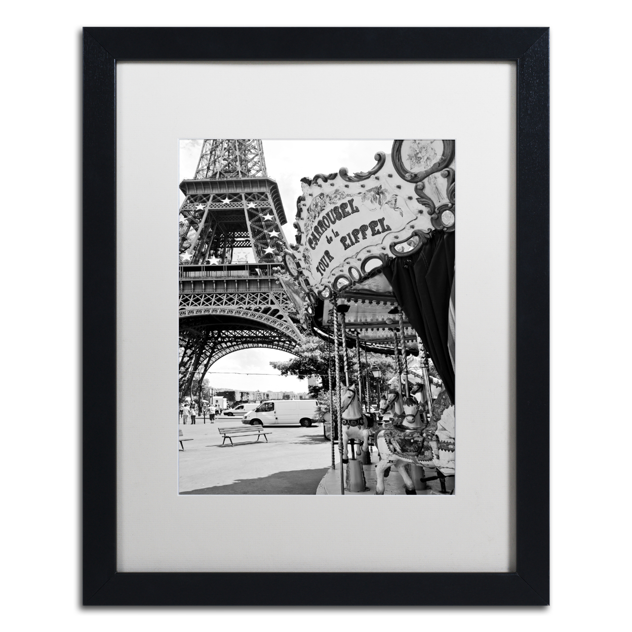 Philippe Hugonnard 'Carrousel De La Tour Eiffel' Black Wooden Framed Art 18 X 22 Inches