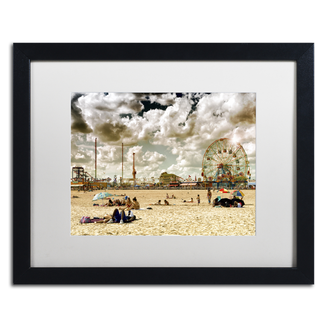Philippe Hugonnard 'Coney Island Beach' Black Wooden Framed Art 18 X 22 Inches