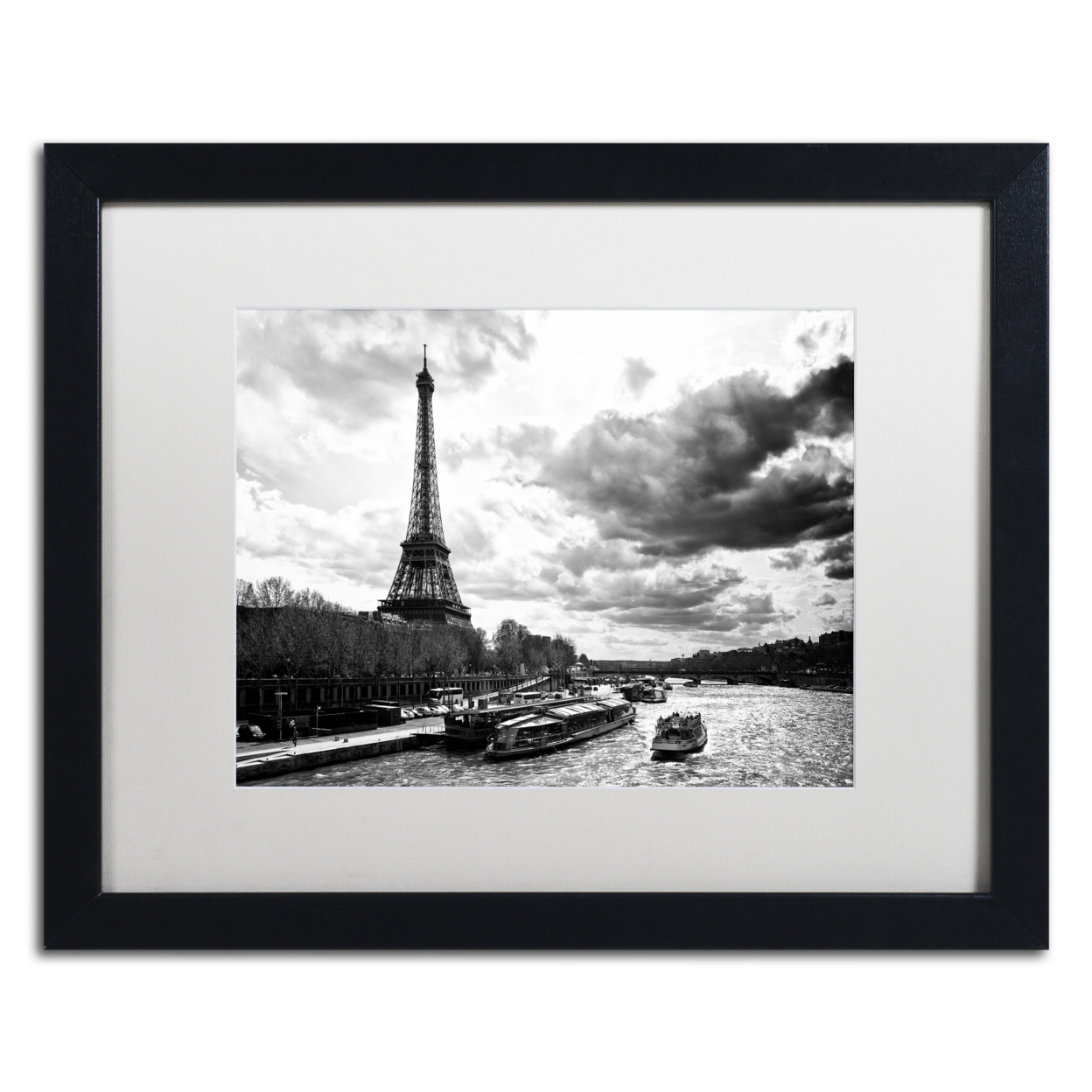 Philippe Hugonnard 'Romantic Stroll In Paris' Black Wooden Framed Art 18 X 22 Inches