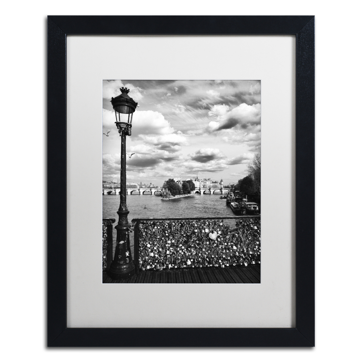 Philippe Hugonnard 'Pont Des Arts Paris' Black Wooden Framed Art 18 X 22 Inches