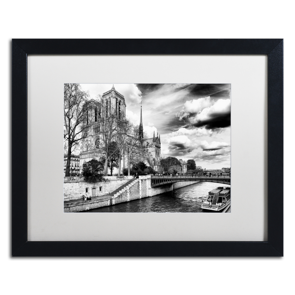 Philippe Hugonnard 'Notre Dame Cathedral Paris II' Black Wooden Framed Art 18 X 22 Inches