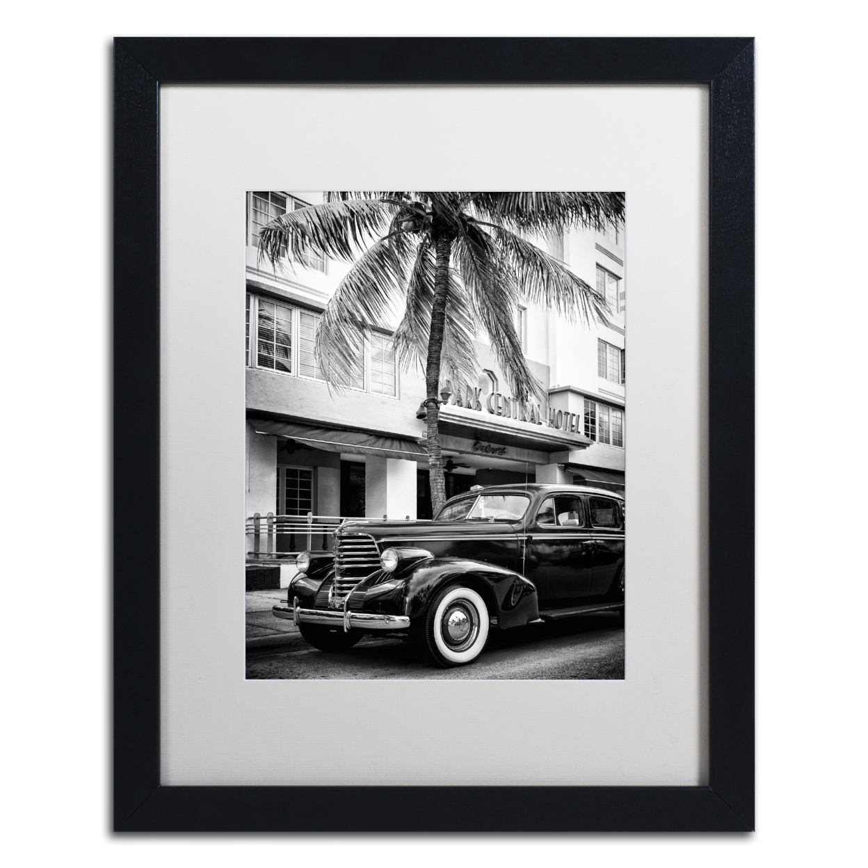 Philippe Hugonnard 'Classic Car Miami Beach' Black Wooden Framed Art 18 X 22 Inches