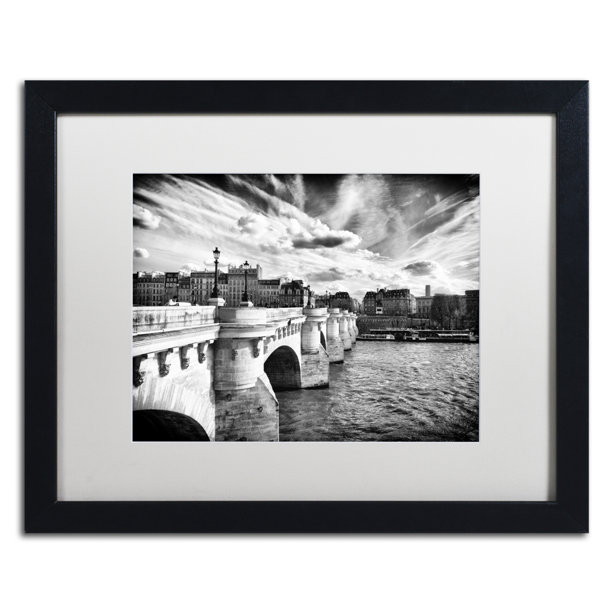 Philippe Hugonnard 'Paris Bridge' Black Wooden Framed Art 18 X 22 Inches