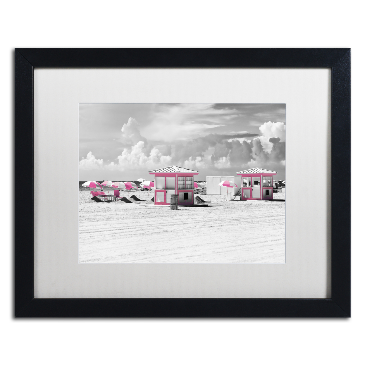 Philippe Hugonnard 'Pink Beach Houses Miami' Black Wooden Framed Art 18 X 22 Inches