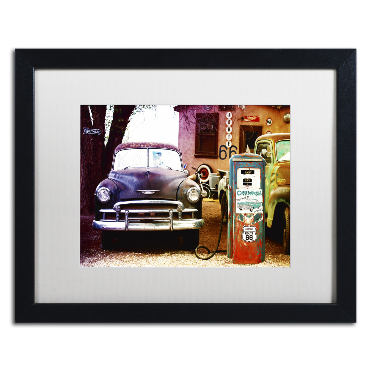Philippe Hugonnard 'Gas Station Route 66' Black Wooden Framed Art 18 X 22 Inches