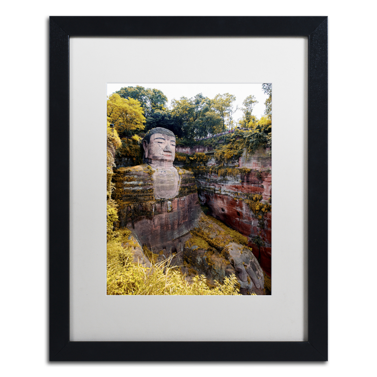 Philippe Hugonnard 'Giant Buddha II' Black Wooden Framed Art 18 X 22 Inches