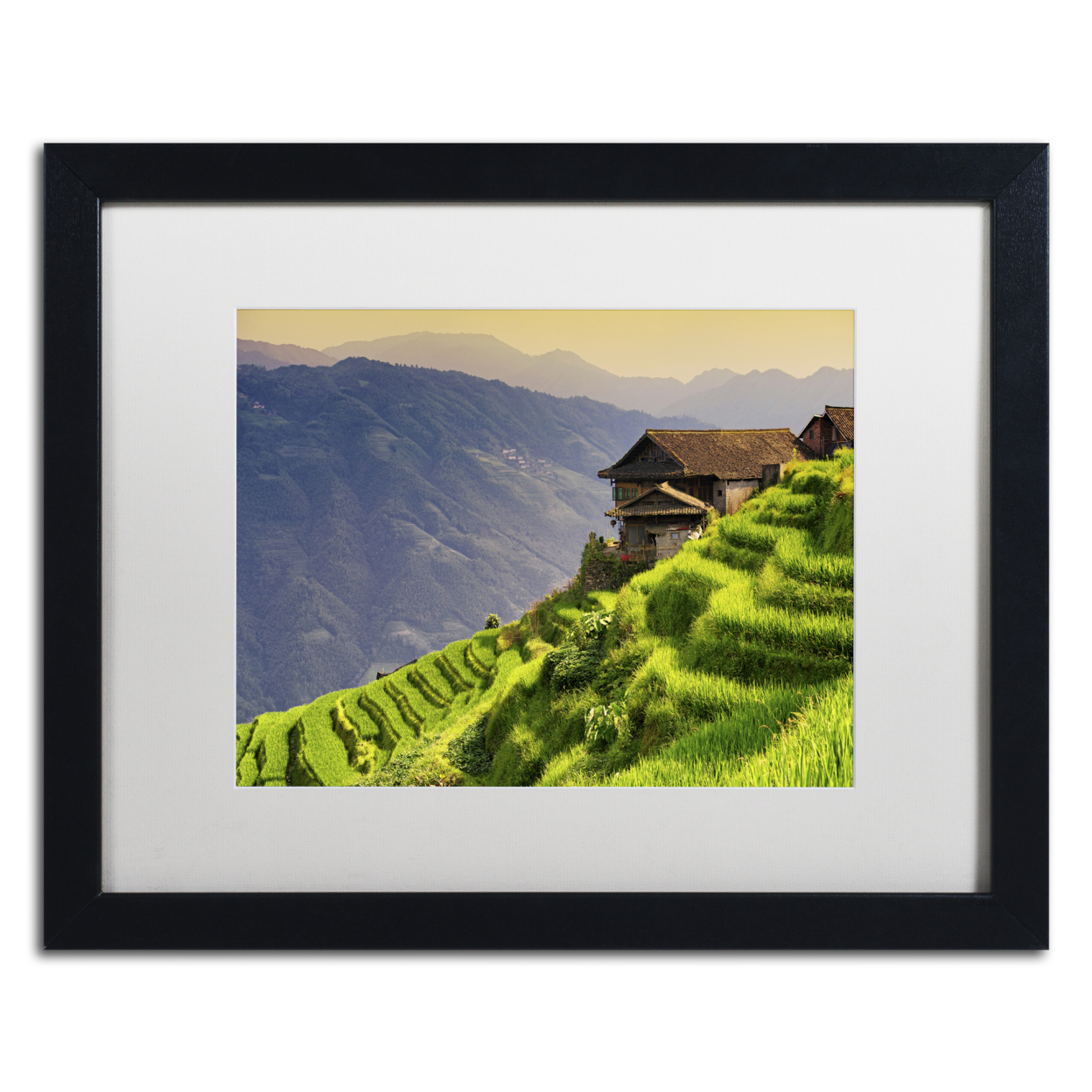 Philippe Hugonnard 'Rice Terraces' Black Wooden Framed Art 18 X 22 Inches