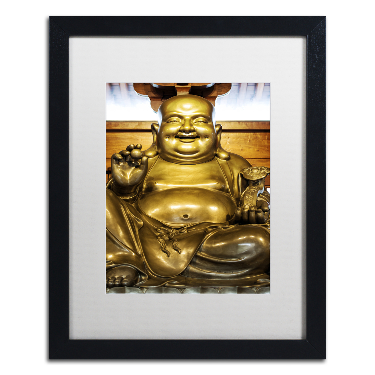 Philippe Hugonnard 'Gold Buddha' Black Wooden Framed Art 18 X 22 Inches