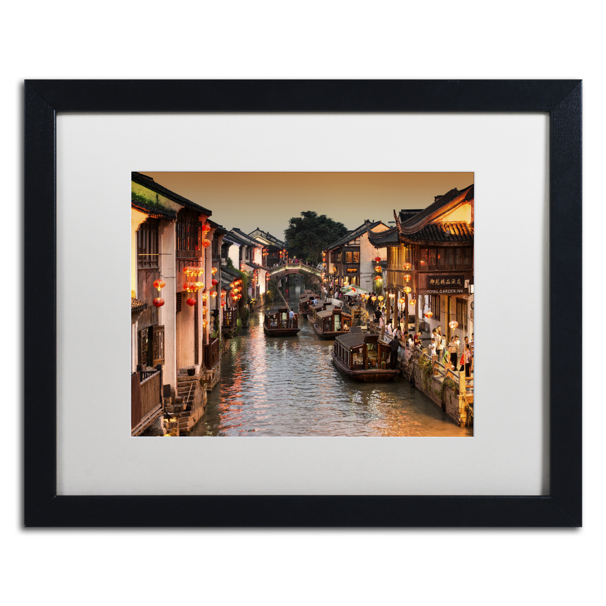 Philippe Hugonnard 'Water Town' Black Wooden Framed Art 18 X 22 Inches