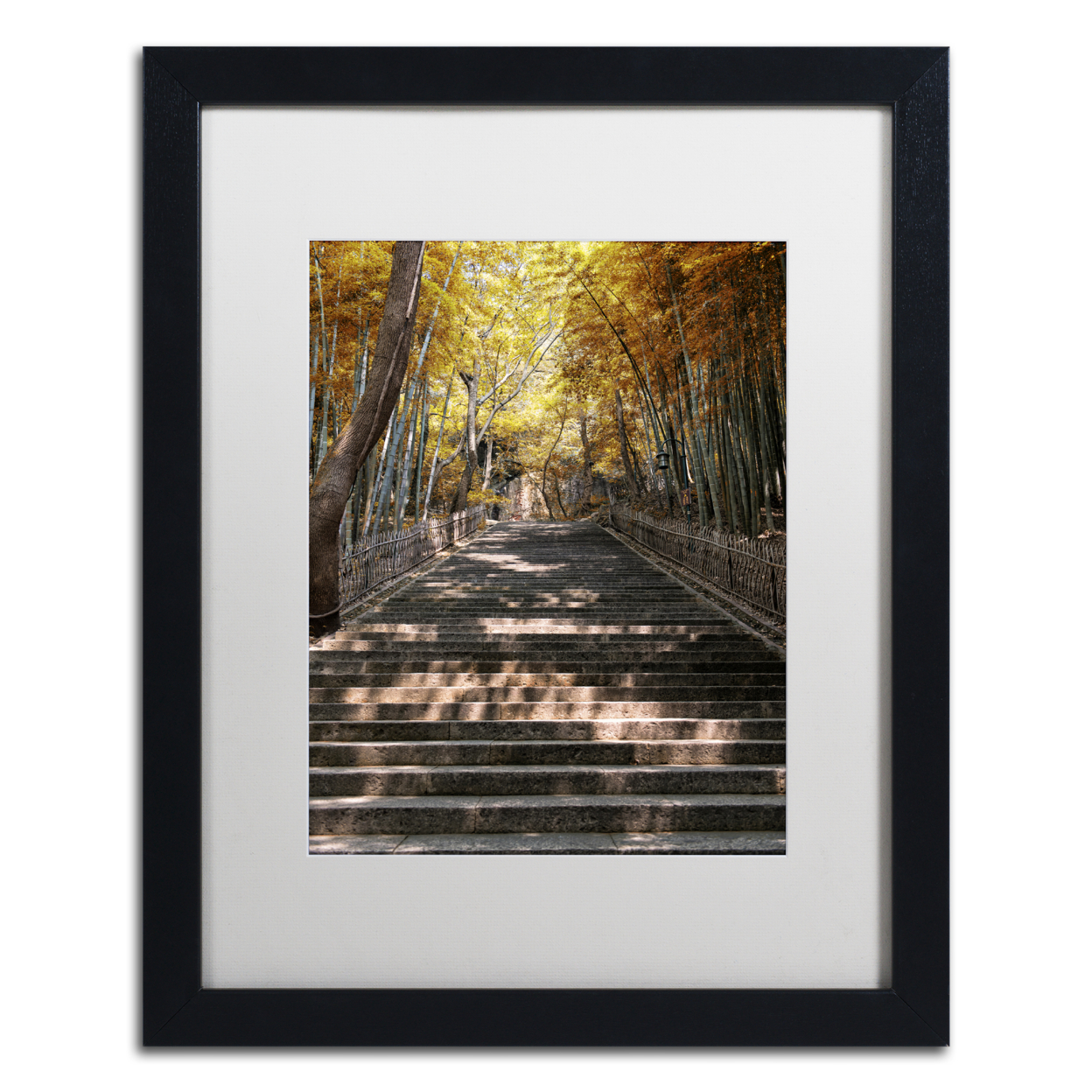 Philippe Hugonnard 'Autumn Stairs' Black Wooden Framed Art 18 X 22 Inches