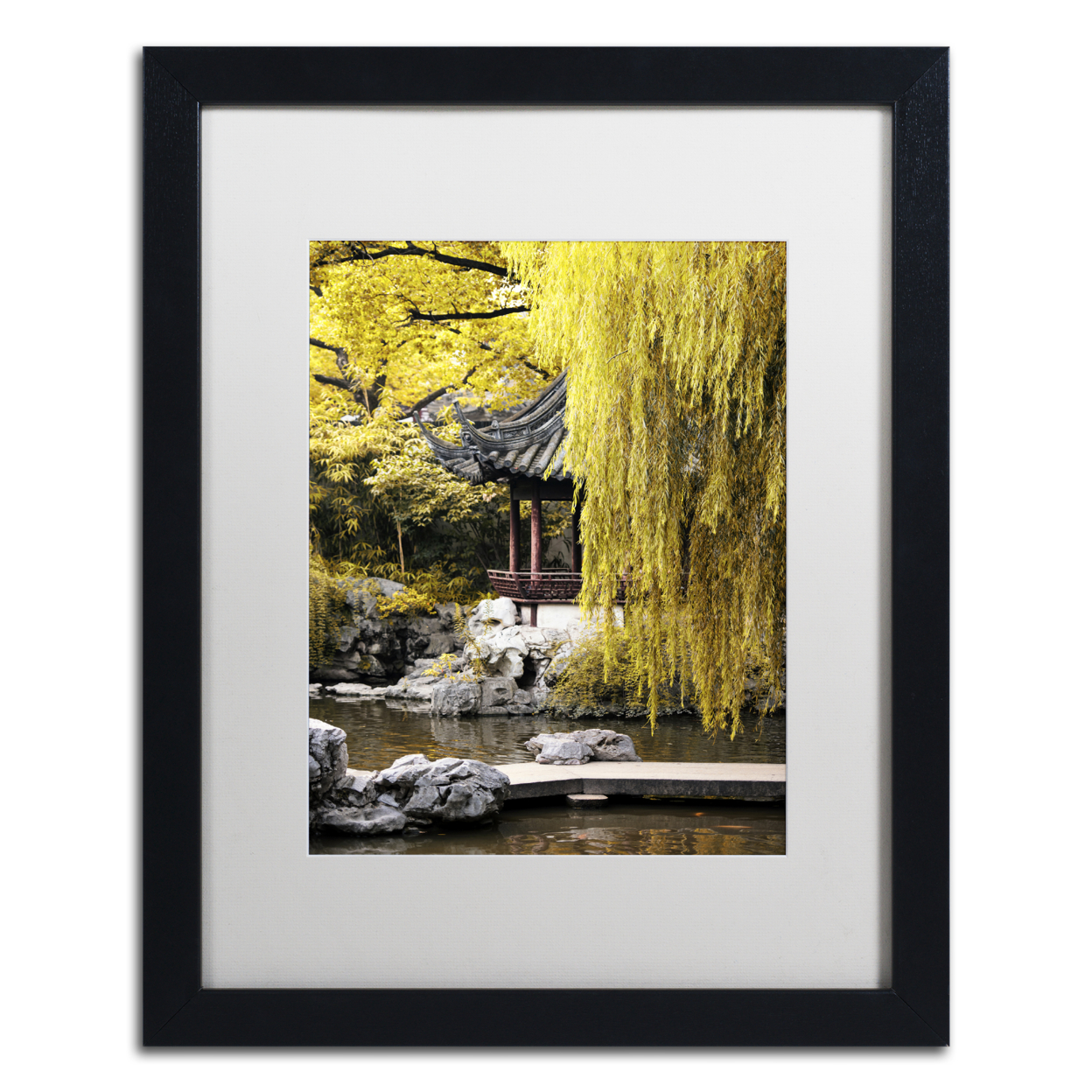 Philippe Hugonnard 'Golden Lake' Black Wooden Framed Art 18 X 22 Inches