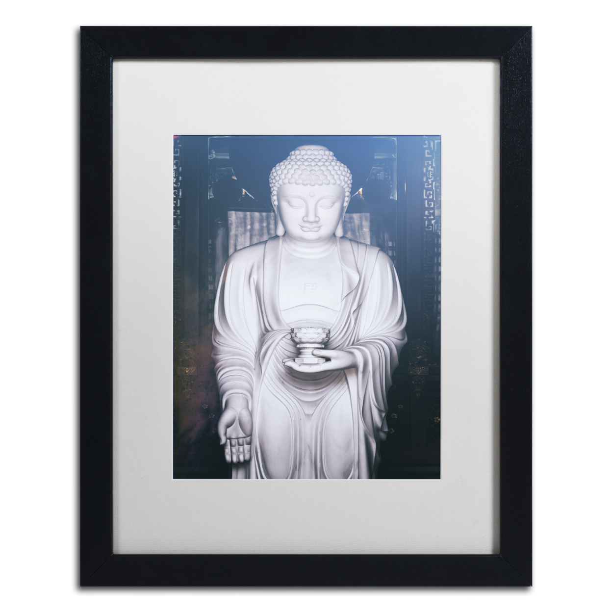 Philippe Hugonnard 'White Buddha' Black Wooden Framed Art 18 X 22 Inches