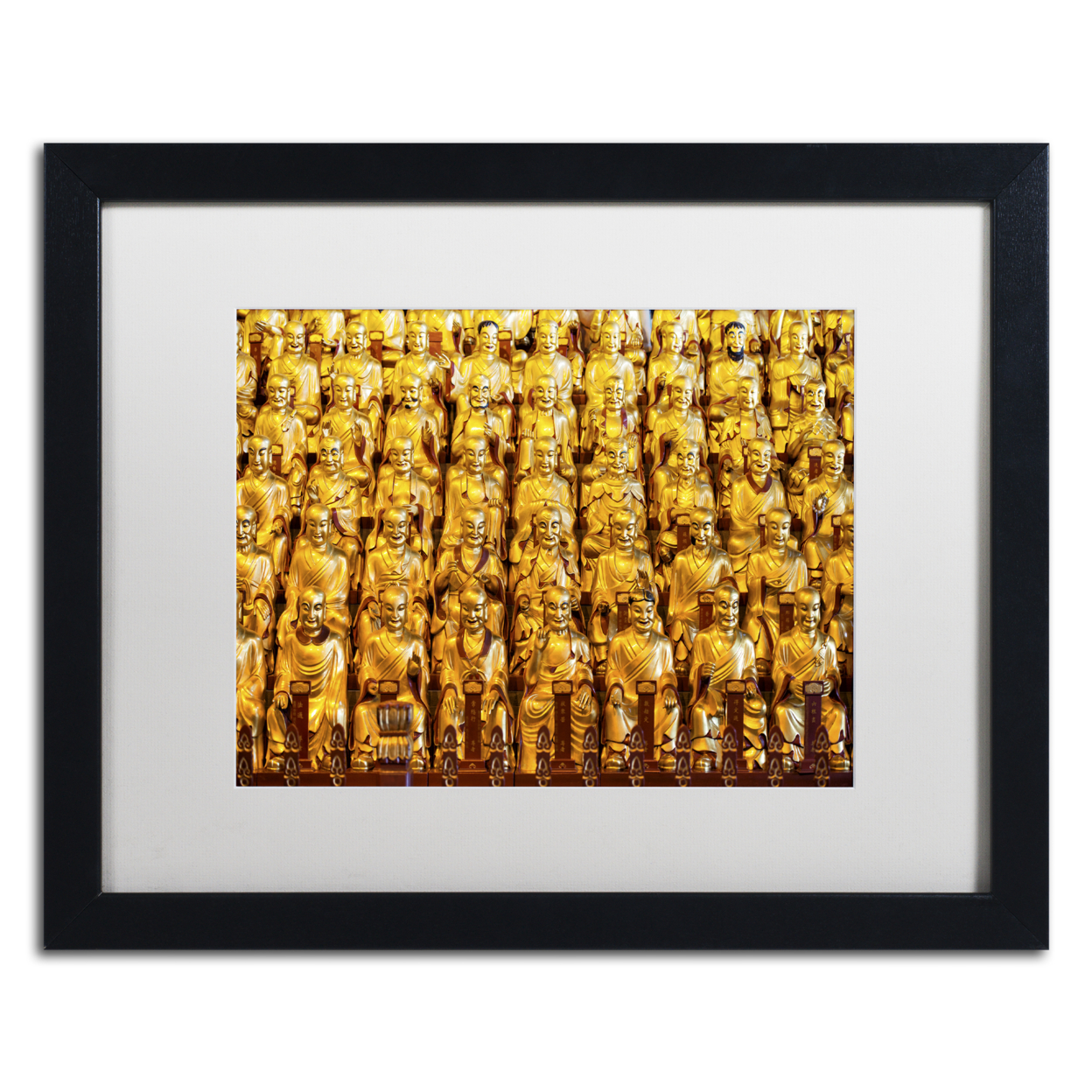 Philippe Hugonnard 'Golden Buddhas' Black Wooden Framed Art 18 X 22 Inches