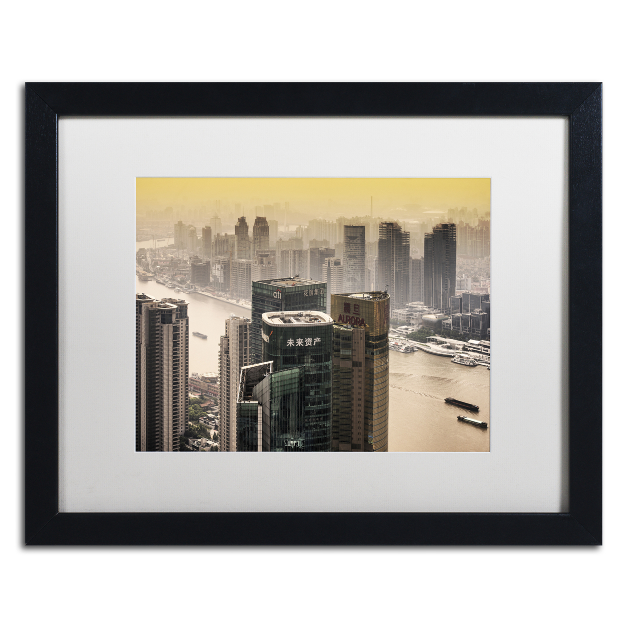 Philippe Hugonnard 'Shanghai River' Black Wooden Framed Art 18 X 22 Inches