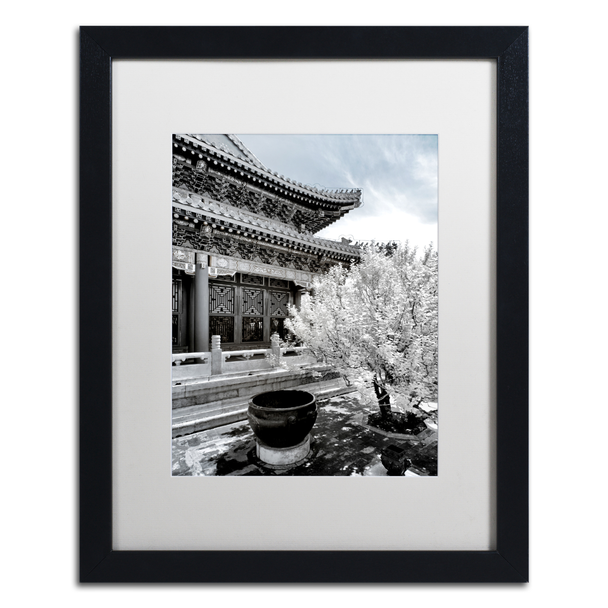 Philippe Hugonnard 'White Temple X' Black Wooden Framed Art 18 X 22 Inches