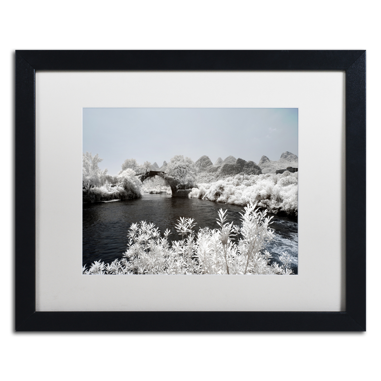 Philippe Hugonnard 'White Bridge' Black Wooden Framed Art 18 X 22 Inches