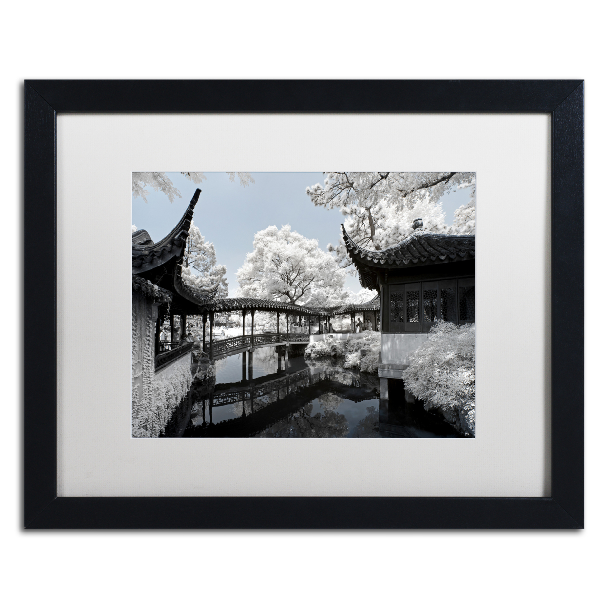 Philippe Hugonnard 'Winter Bridge' Black Wooden Framed Art 18 X 22 Inches