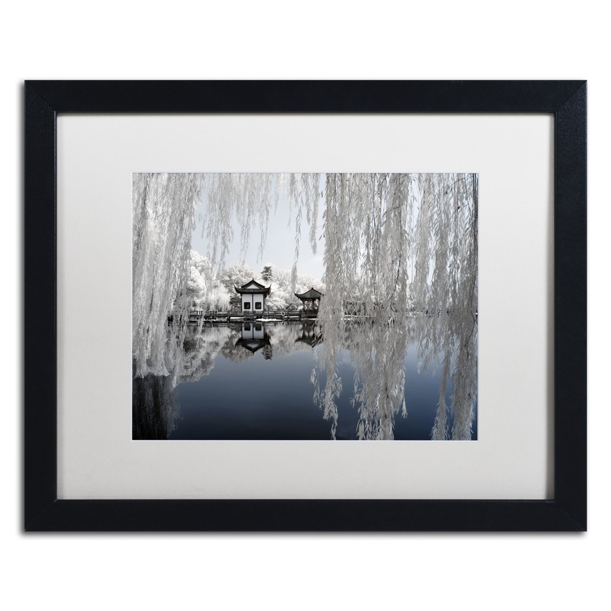 Philippe Hugonnard 'Blue Lake' Black Wooden Framed Art 18 X 22 Inches