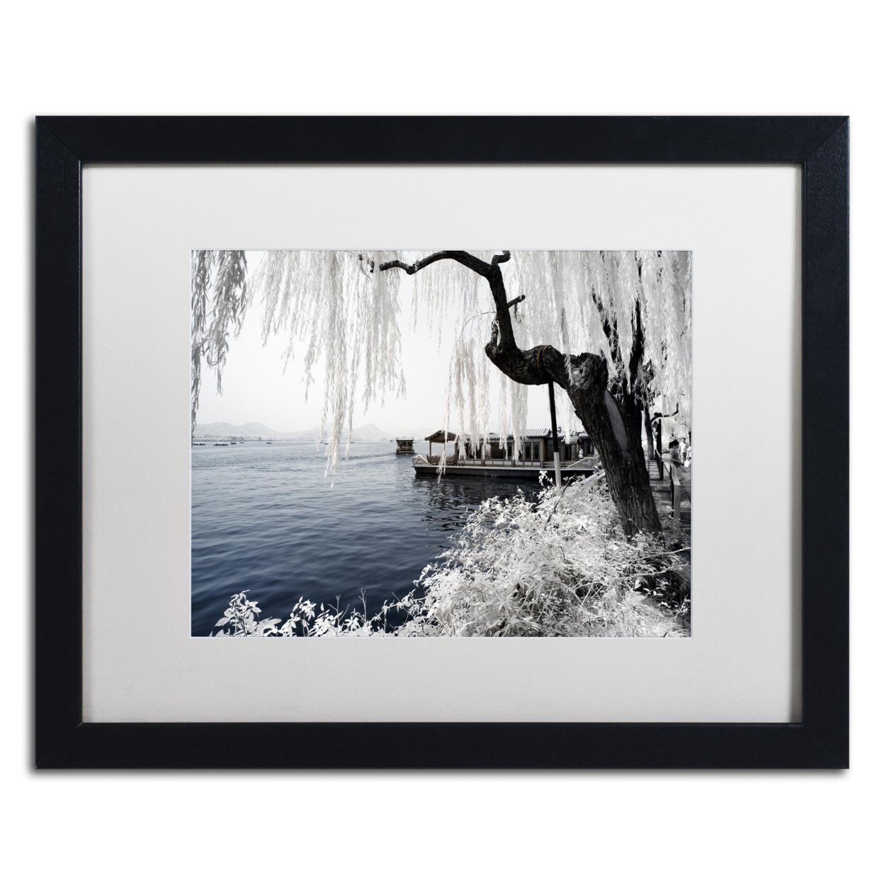 Philippe Hugonnard 'Lake Winter' Black Wooden Framed Art 18 X 22 Inches
