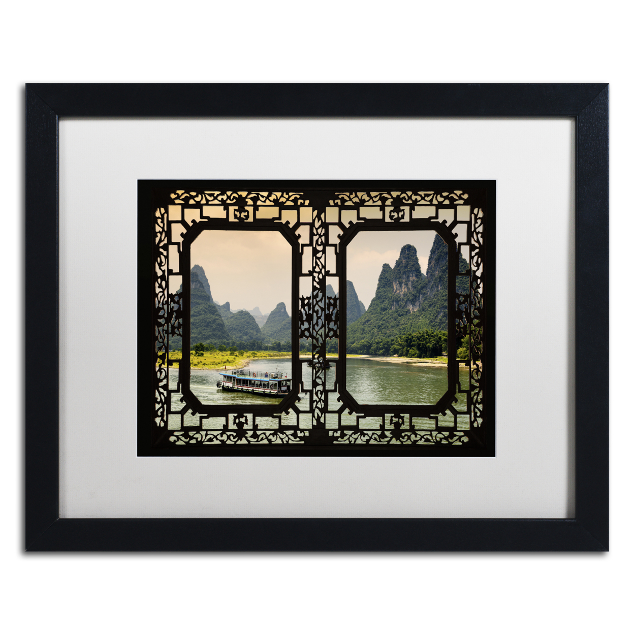Philippe Hugonnard 'Li River View' Black Wooden Framed Art 18 X 22 Inches