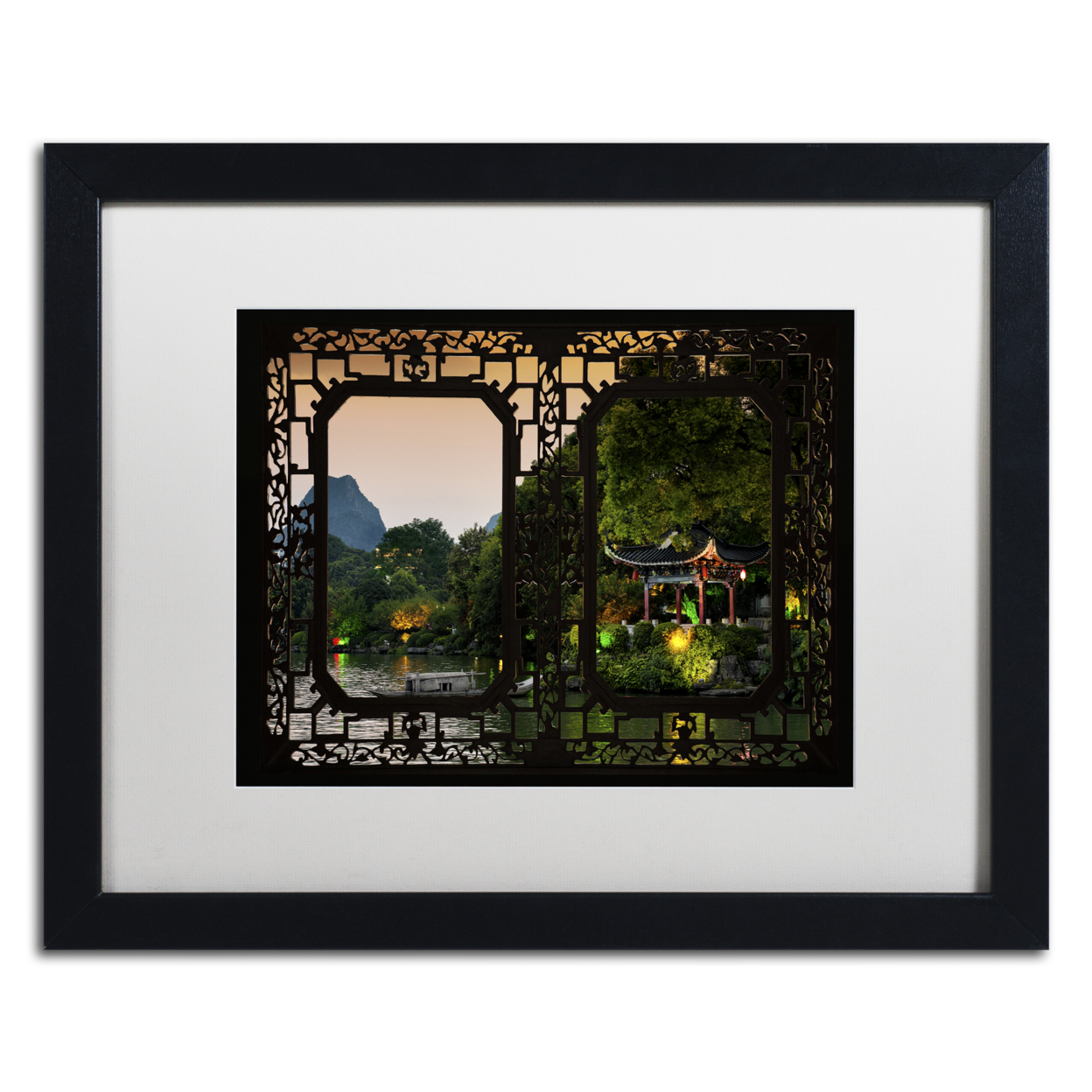 Philippe Hugonnard 'Night Lake' Black Wooden Framed Art 18 X 22 Inches