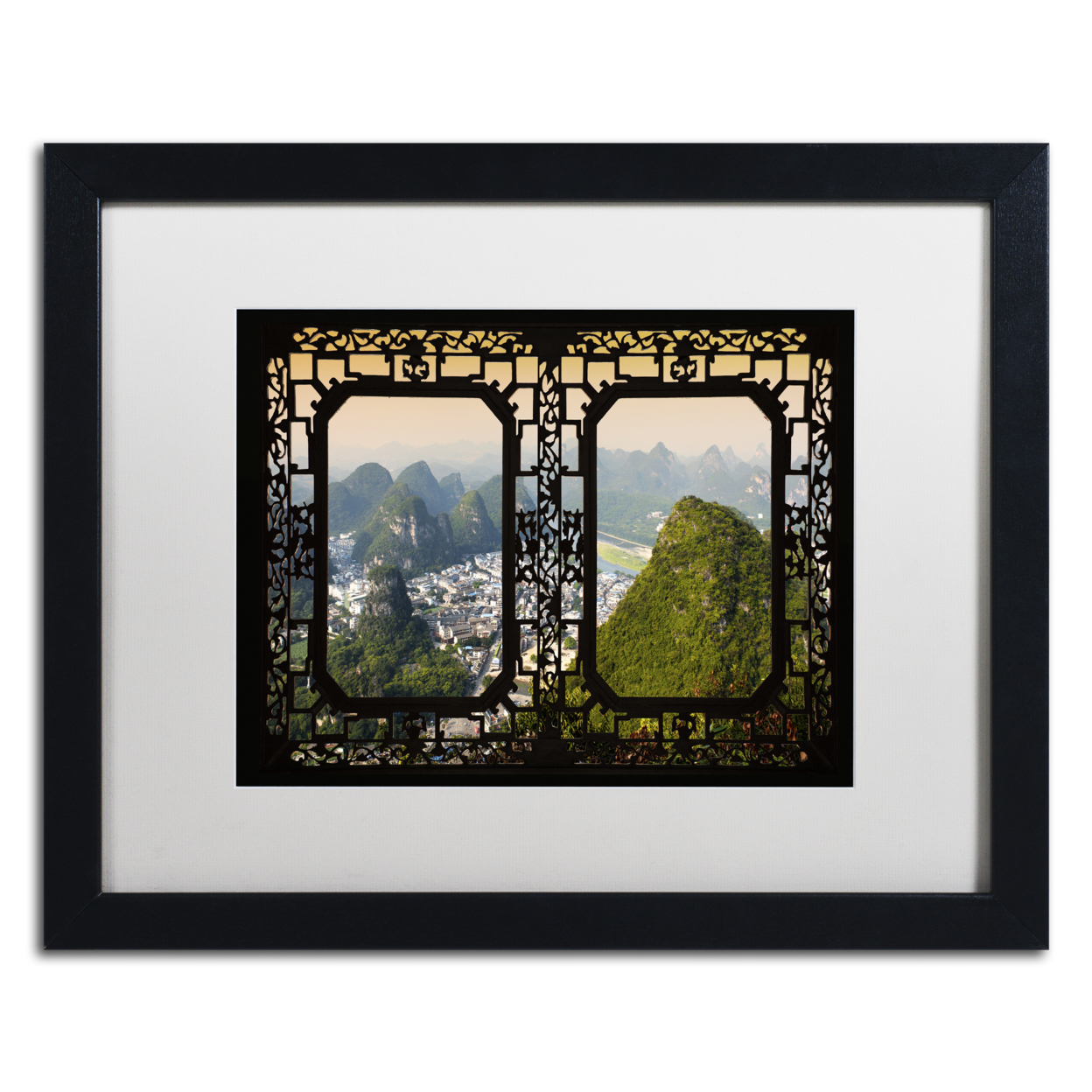 Philippe Hugonnard 'Yangshuo View' Black Wooden Framed Art 18 X 22 Inches