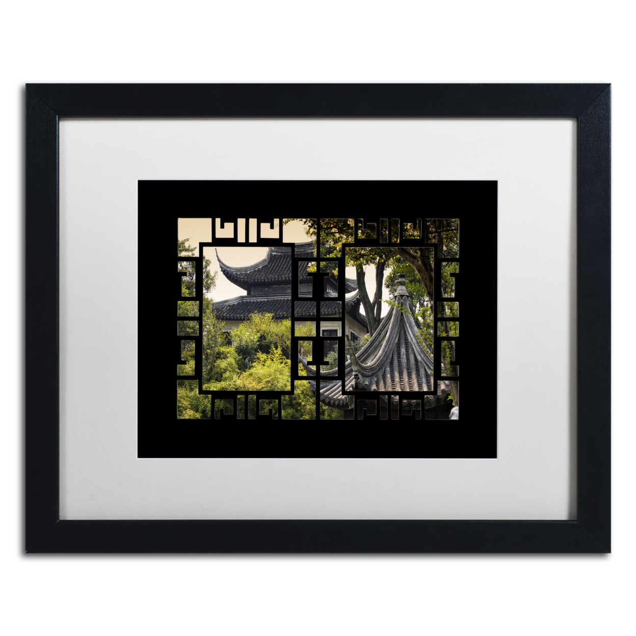 Philippe Hugonnard 'Green Temple' Black Wooden Framed Art 18 X 22 Inches