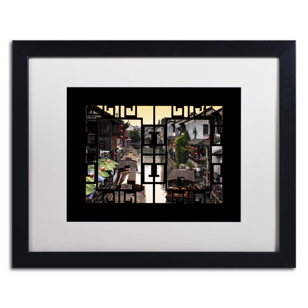 Philippe Hugonnard 'Water Town V' Black Wooden Framed Art 18 X 22 Inches