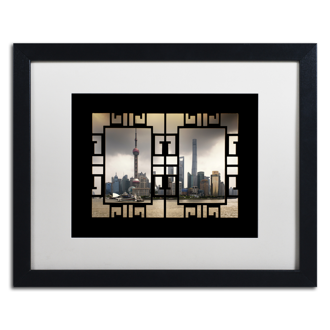Philippe Hugonnard 'Pearl Tower V' Black Wooden Framed Art 18 X 22 Inches