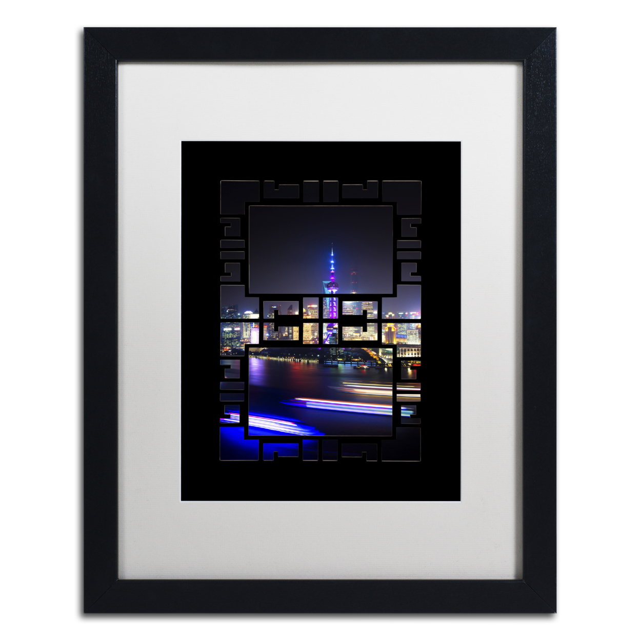 Philippe Hugonnard 'Bund By Night' Black Wooden Framed Art 18 X 22 Inches
