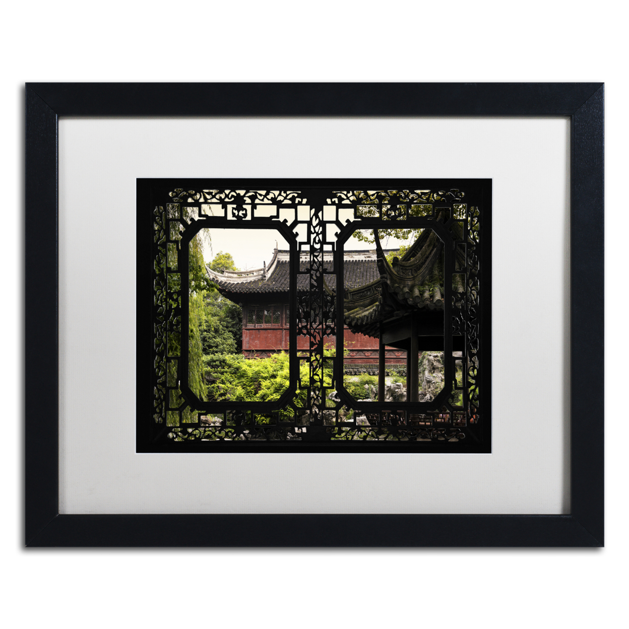 Philippe Hugonnard 'Red Pavilion' Black Wooden Framed Art 18 X 22 Inches