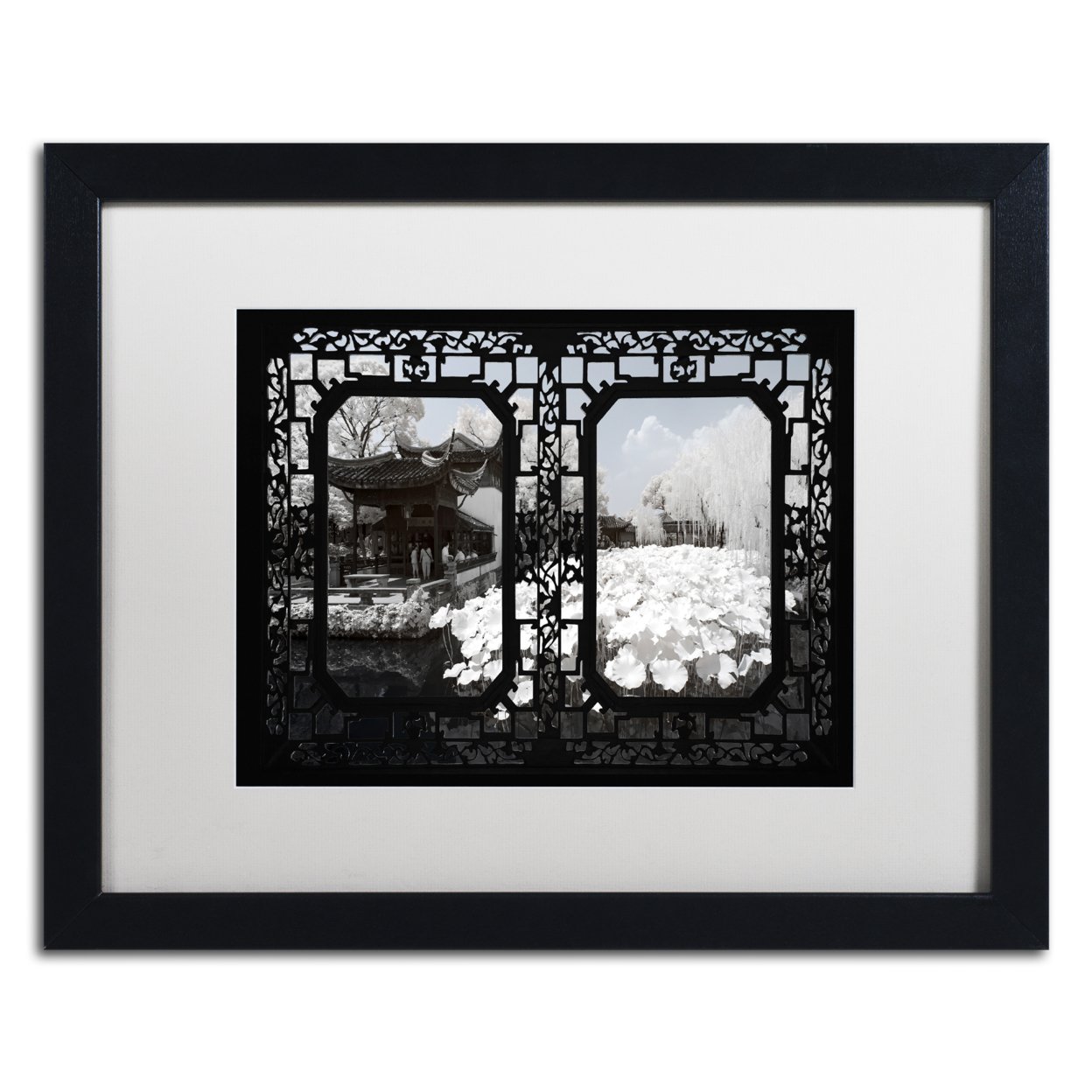 Philippe Hugonnard 'Lotus Sea' Black Wooden Framed Art 18 X 22 Inches